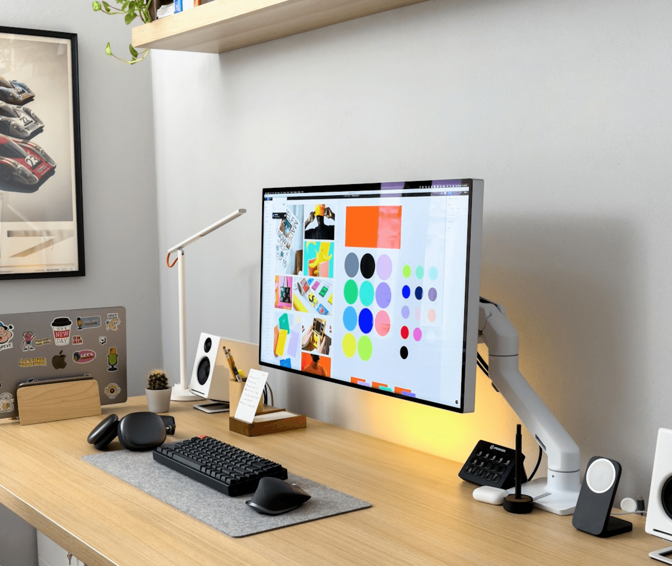 Desk with laptop opened